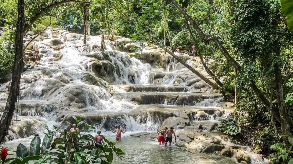 Terraced cascades at Dunn's River Falls in Ocho Rios, Jamaica