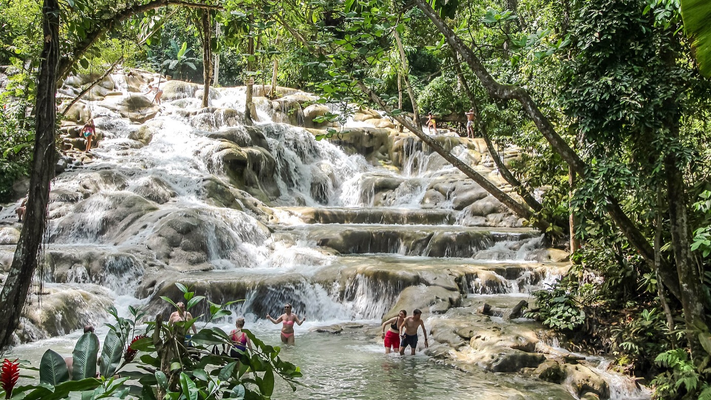 Terraced cascades at Dunn's River Falls in Ocho Rios, Jamaica