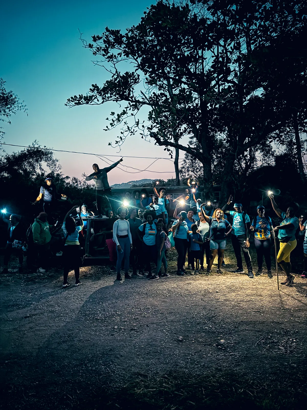 Lifestyle Hikers crossing a river trail near Hermitage Dam and Falling Edge Falls