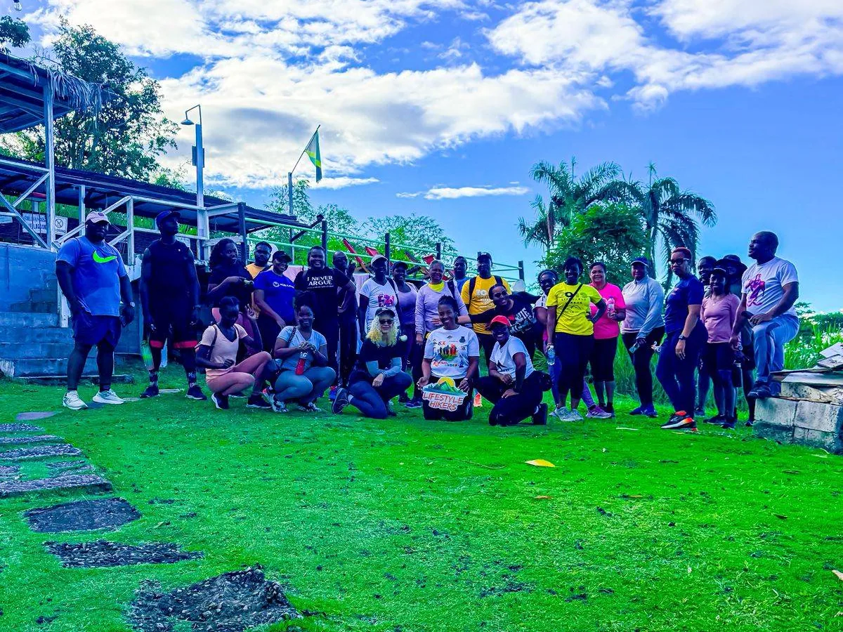 The Lifestyle Hikers crew gathered on the lawn after the Kingsworth, Jack's Hill hike