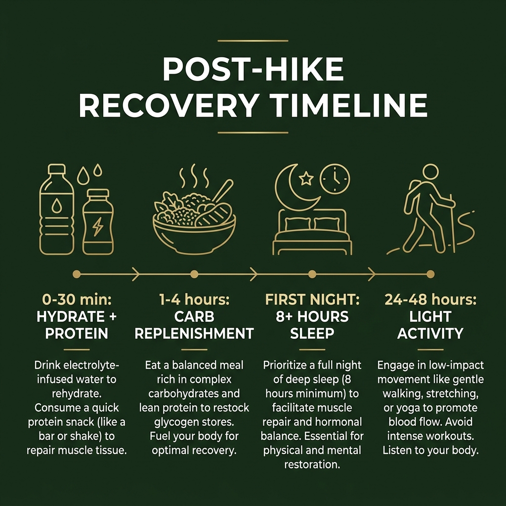 Post-hike recovery timeline — from hydration to light activity