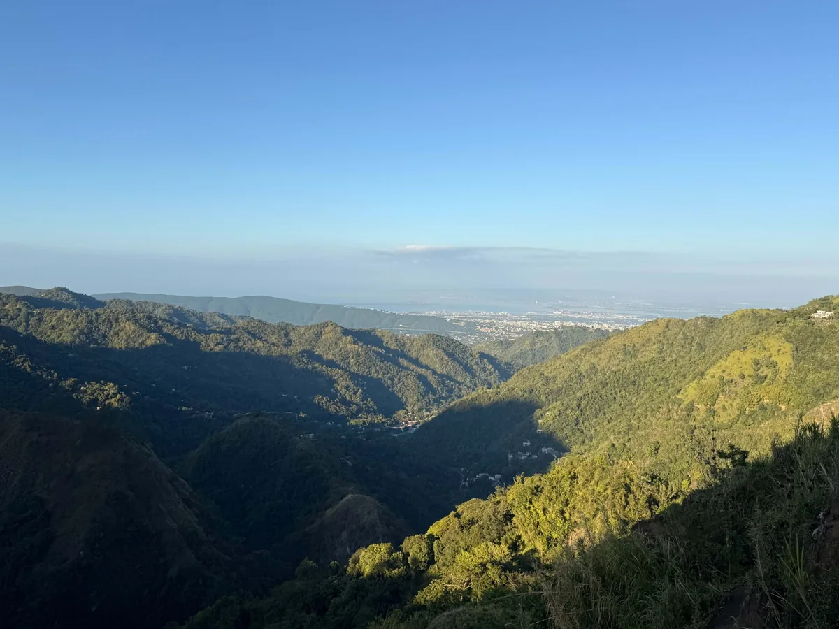 Morning view down the valley to Kingston and the harbour from the Sugar Loaf hike